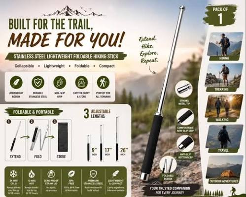 Personal Stick Security Professional Multitool Comfortable Grip Foldable Stick for Men and Women with Bag