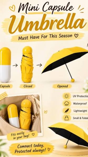 Capsule Umbrella UV Protection Tablet Umbrella For Rain Windproof & Sun Protection Features, Double Layer 5 Folding Automatic Open Compact Capsule Case For Men Women Kids