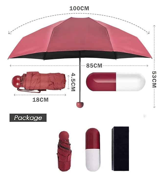 Capsule Umbrella UV Protection Tablet Umbrella For Rain Windproof & Sun Protection Features, Double Layer 5 Folding Automatic Open Compact Capsule Case For Men Women Kids