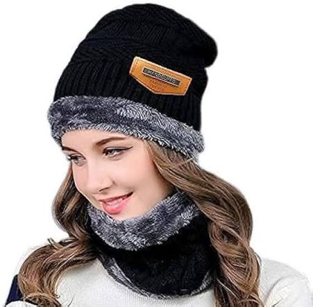 Winter Cap for Man & Women, Beanie Cap & Muffler, Windproof Winter Woolen Cap with Ear Protection, Head & Neck Warmer, Woolen Topaa, Soft & Comfortable, (PCS-1).