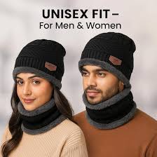 Winter Cap for Man & Women, Beanie Cap & Muffler, Windproof Winter Woolen Cap with Ear Protection, Head & Neck Warmer, Woolen Topaa, Soft & Comfortable, (PCS-1).