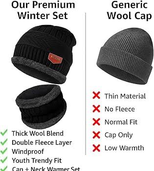 Winter Cap for Man & Women, Beanie Cap & Muffler, Windproof Winter Woolen Cap with Ear Protection, Head & Neck Warmer, Woolen Topaa, Soft & Comfortable, (PCS-1).